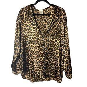 Secret Treasures Leopard Print Satin Pajama Top